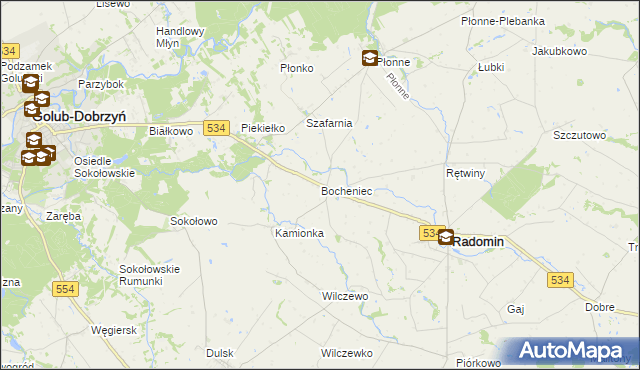 mapa Bocheniec gmina Radomin, Bocheniec gmina Radomin na mapie Targeo