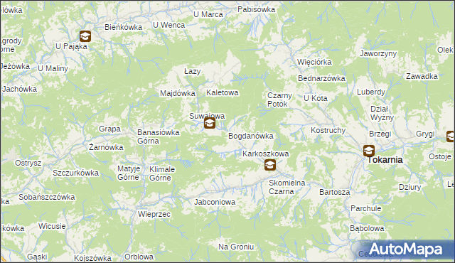 mapa Bogdanówka gmina Tokarnia, Bogdanówka gmina Tokarnia na mapie Targeo