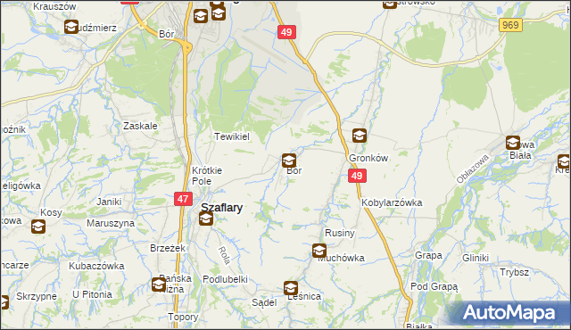 mapa Bór gmina Szaflary, Bór gmina Szaflary na mapie Targeo