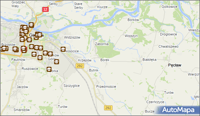 mapa Borek gmina Głogów, Borek gmina Głogów na mapie Targeo