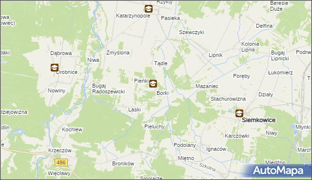 mapa Borki gmina Siemkowice, Borki gmina Siemkowice na mapie Targeo