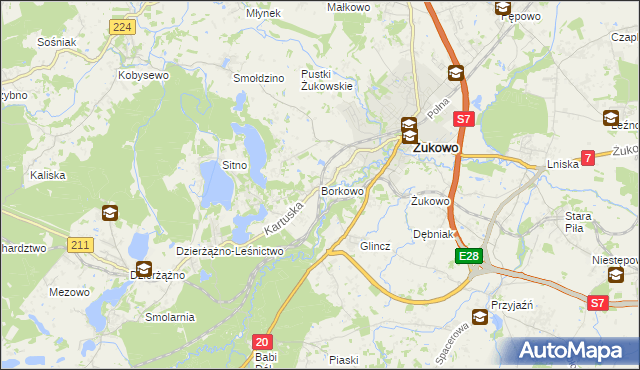 mapa Borkowo gmina Żukowo, Borkowo gmina Żukowo na mapie Targeo