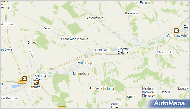 mapa Borówek gmina Żółkiewka, Borówek gmina Żółkiewka na mapie Targeo