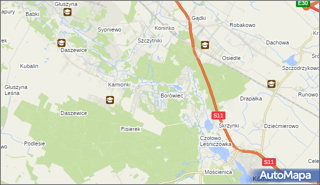 mapa Borówiec gmina Kórnik, Borówiec gmina Kórnik na mapie Targeo