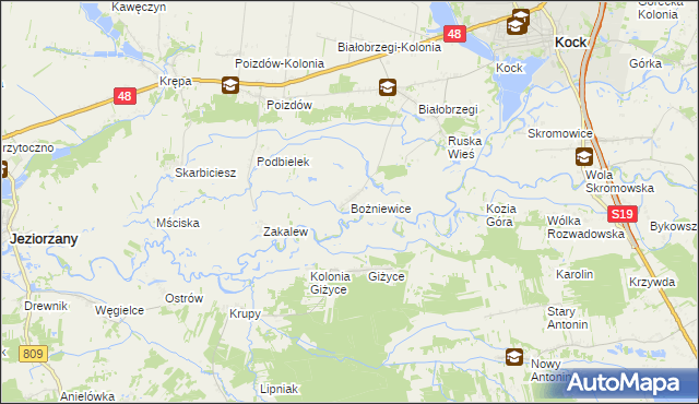 mapa Bożniewice gmina Kock, Bożniewice gmina Kock na mapie Targeo