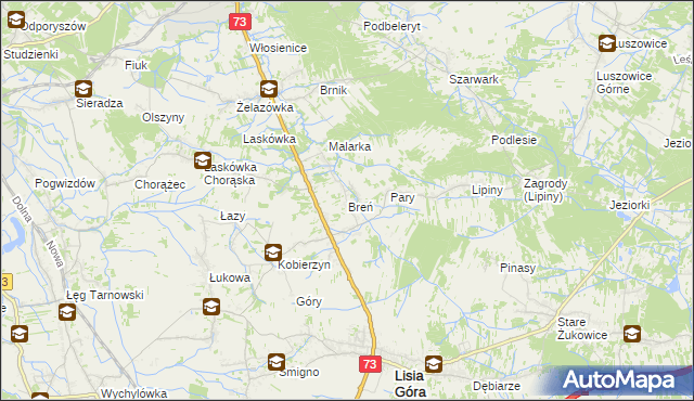 mapa Breń gmina Lisia Góra, Breń gmina Lisia Góra na mapie Targeo