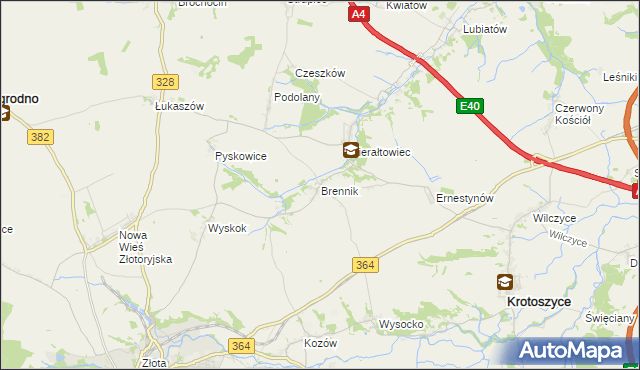 mapa Brennik gmina Złotoryja, Brennik gmina Złotoryja na mapie Targeo