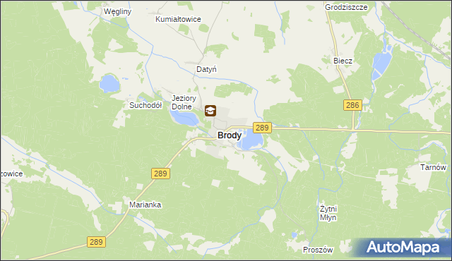 mapa Brody powiat żarski, Brody powiat żarski na mapie Targeo