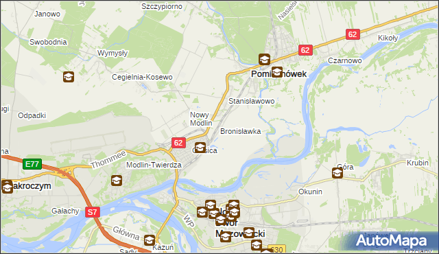 mapa Bronisławka gmina Pomiechówek, Bronisławka gmina Pomiechówek na mapie Targeo