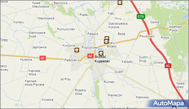 mapa Brześć Kujawski, Brześć Kujawski na mapie Targeo