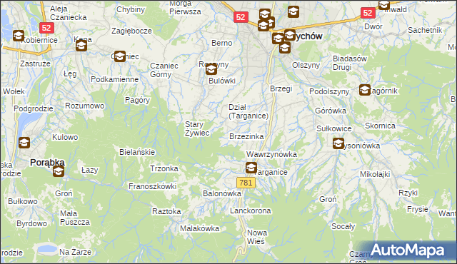 mapa Brzezinka gmina Andrychów, Brzezinka gmina Andrychów na mapie Targeo