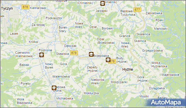 mapa Brzezówka gmina Hyżne, Brzezówka gmina Hyżne na mapie Targeo