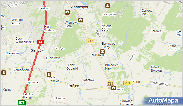 mapa Bukowiec gmina Brójce, Bukowiec gmina Brójce na mapie Targeo