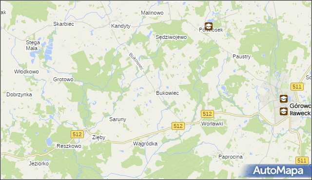 mapa Bukowiec gmina Górowo Iławeckie, Bukowiec gmina Górowo Iławeckie na mapie Targeo