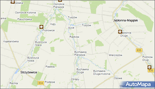 mapa Bychawka Trzecia, Bychawka Trzecia na mapie Targeo