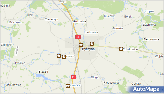 mapa Byczyna powiat kluczborski, Byczyna powiat kluczborski na mapie Targeo