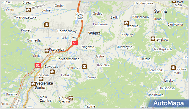 mapa Bystra gmina Radziechowy-Wieprz, Bystra gmina Radziechowy-Wieprz na mapie Targeo