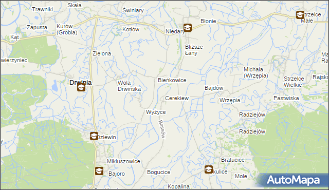 mapa Cerekiew gmina Bochnia, Cerekiew gmina Bochnia na mapie Targeo