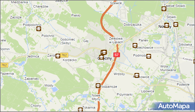 mapa Chęciny powiat kielecki, Chęciny powiat kielecki na mapie Targeo