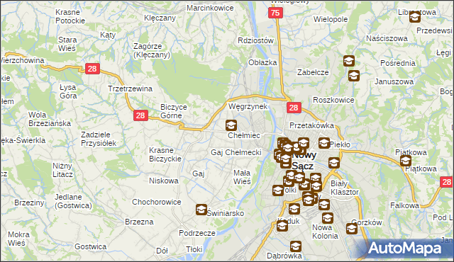 mapa Chełmiec powiat nowosądecki, Chełmiec powiat nowosądecki na mapie Targeo
