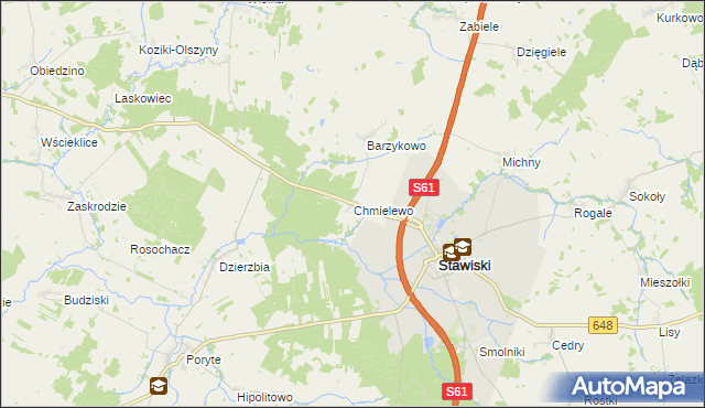 mapa Chmielewo gmina Stawiski, Chmielewo gmina Stawiski na mapie Targeo