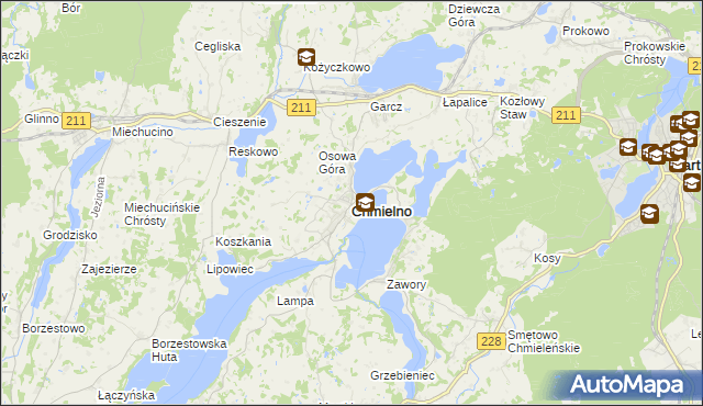 mapa Chmielno powiat kartuski, Chmielno powiat kartuski na mapie Targeo