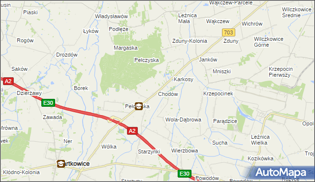 mapa Chodów gmina Wartkowice, Chodów gmina Wartkowice na mapie Targeo
