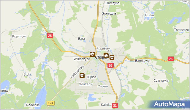 mapa Chojna powiat gryfiński, Chojna powiat gryfiński na mapie Targeo