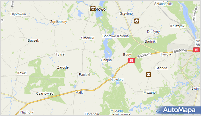 mapa Chojno gmina Bobrowo, Chojno gmina Bobrowo na mapie Targeo