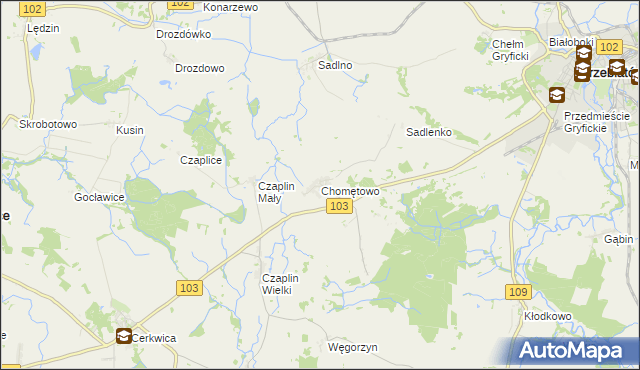 mapa Chomętowo gmina Trzebiatów, Chomętowo gmina Trzebiatów na mapie Targeo