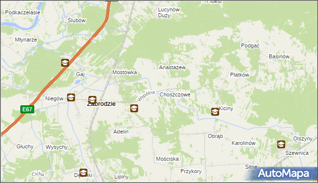 mapa Choszczowe gmina Zabrodzie, Choszczowe gmina Zabrodzie na mapie Targeo