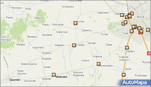 mapa Chotów gmina Mokrsko, Chotów gmina Mokrsko na mapie Targeo