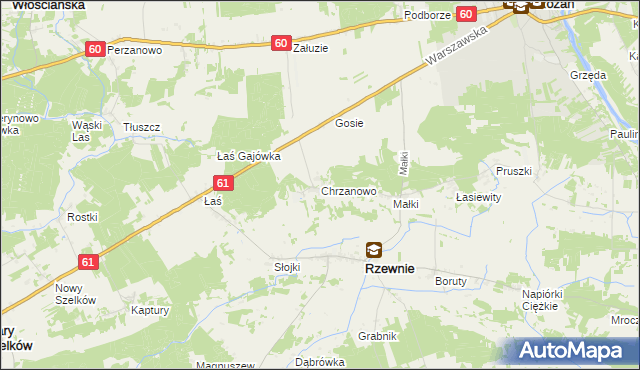 mapa Chrzanowo gmina Rzewnie, Chrzanowo gmina Rzewnie na mapie Targeo