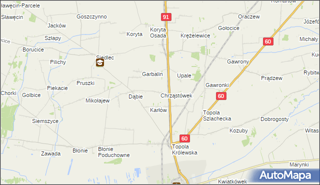 mapa Chrząstówek gmina Łęczyca, Chrząstówek gmina Łęczyca na mapie Targeo