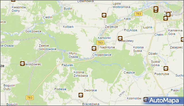 mapa Chrząstowice gmina Wolbrom, Chrząstowice gmina Wolbrom na mapie Targeo