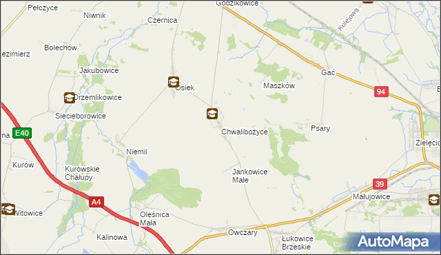 mapa Chwalibożyce, Chwalibożyce na mapie Targeo