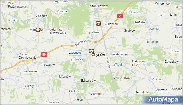 mapa Chynów powiat grójecki, Chynów powiat grójecki na mapie Targeo