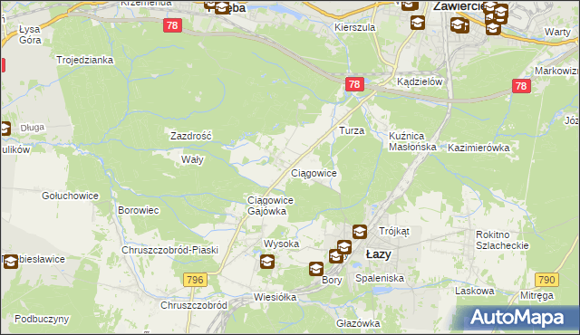 mapa Ciągowice, Ciągowice na mapie Targeo