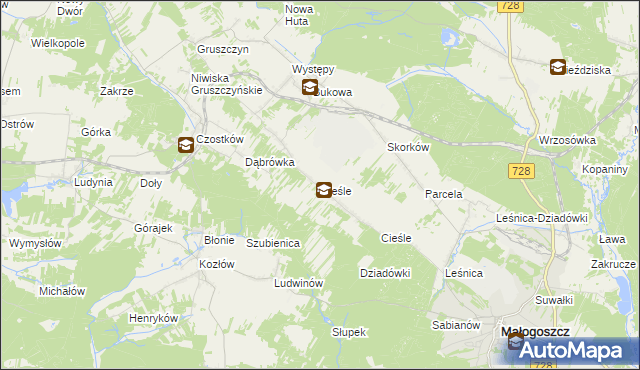 mapa Cieśle gmina Krasocin, Cieśle gmina Krasocin na mapie Targeo