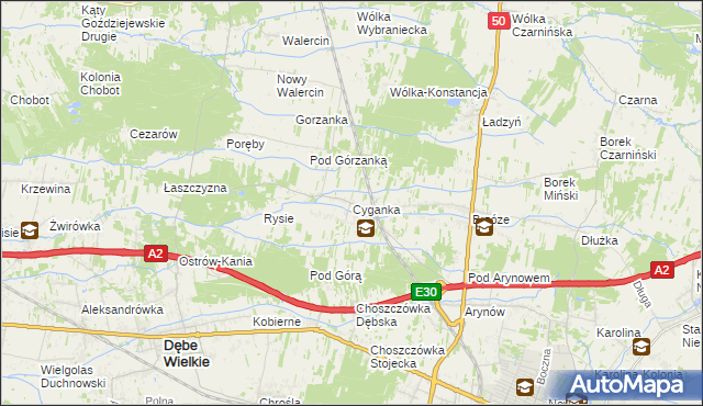 mapa Cyganka gmina Dębe Wielkie, Cyganka gmina Dębe Wielkie na mapie Targeo