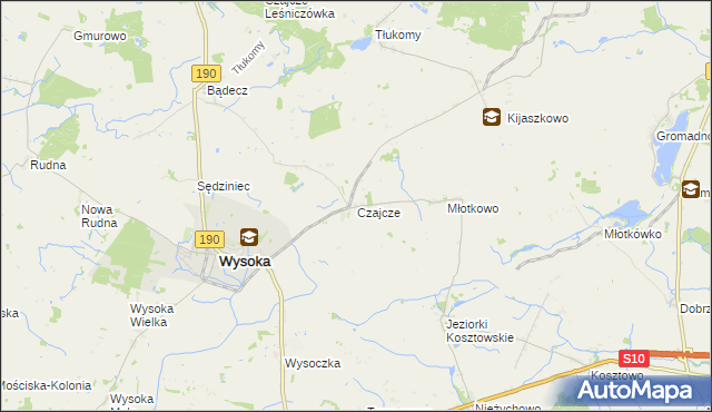 mapa Czajcze gmina Wysoka, Czajcze gmina Wysoka na mapie Targeo