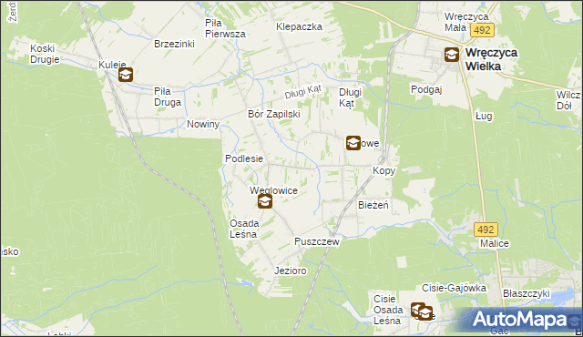 mapa Czarna Wieś gmina Wręczyca Wielka, Czarna Wieś gmina Wręczyca Wielka na mapie Targeo