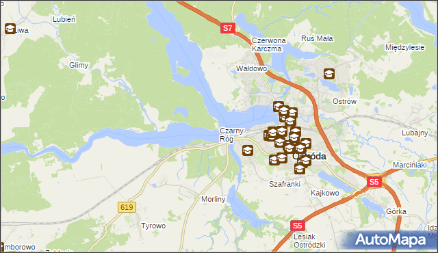 mapa Czarny Róg gmina Ostróda, Czarny Róg gmina Ostróda na mapie Targeo