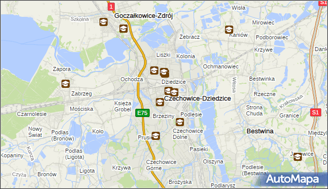 mapa Czechowic-Dziedzic, Czechowice-Dziedzice na mapie Targeo