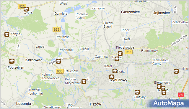 mapa Czernica gmina Gaszowice, Czernica gmina Gaszowice na mapie Targeo