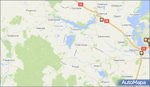 mapa Czerników gmina Myślibórz, Czerników gmina Myślibórz na mapie Targeo