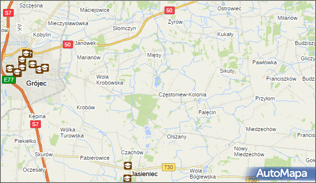 mapa Częstoniew-Kolonia, Częstoniew-Kolonia na mapie Targeo