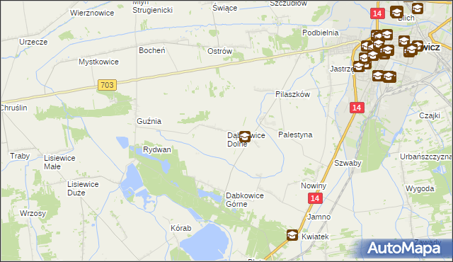 mapa Dąbkowice Dolne, Dąbkowice Dolne na mapie Targeo