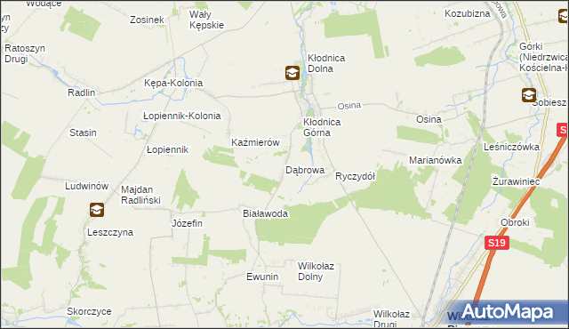 mapa Dąbrowa gmina Borzechów, Dąbrowa gmina Borzechów na mapie Targeo