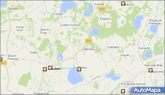 mapa Dąbrowa gmina Ludwin, Dąbrowa gmina Ludwin na mapie Targeo